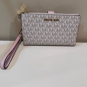 Michael Kors Monogram Pink and Cream Wristlet